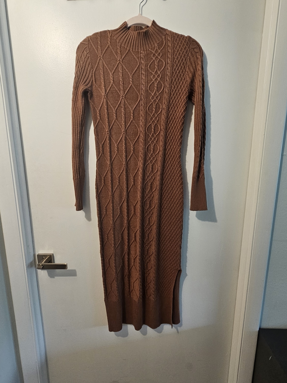 Tahari Brown Cable-Knit Maxi Sweater Dress